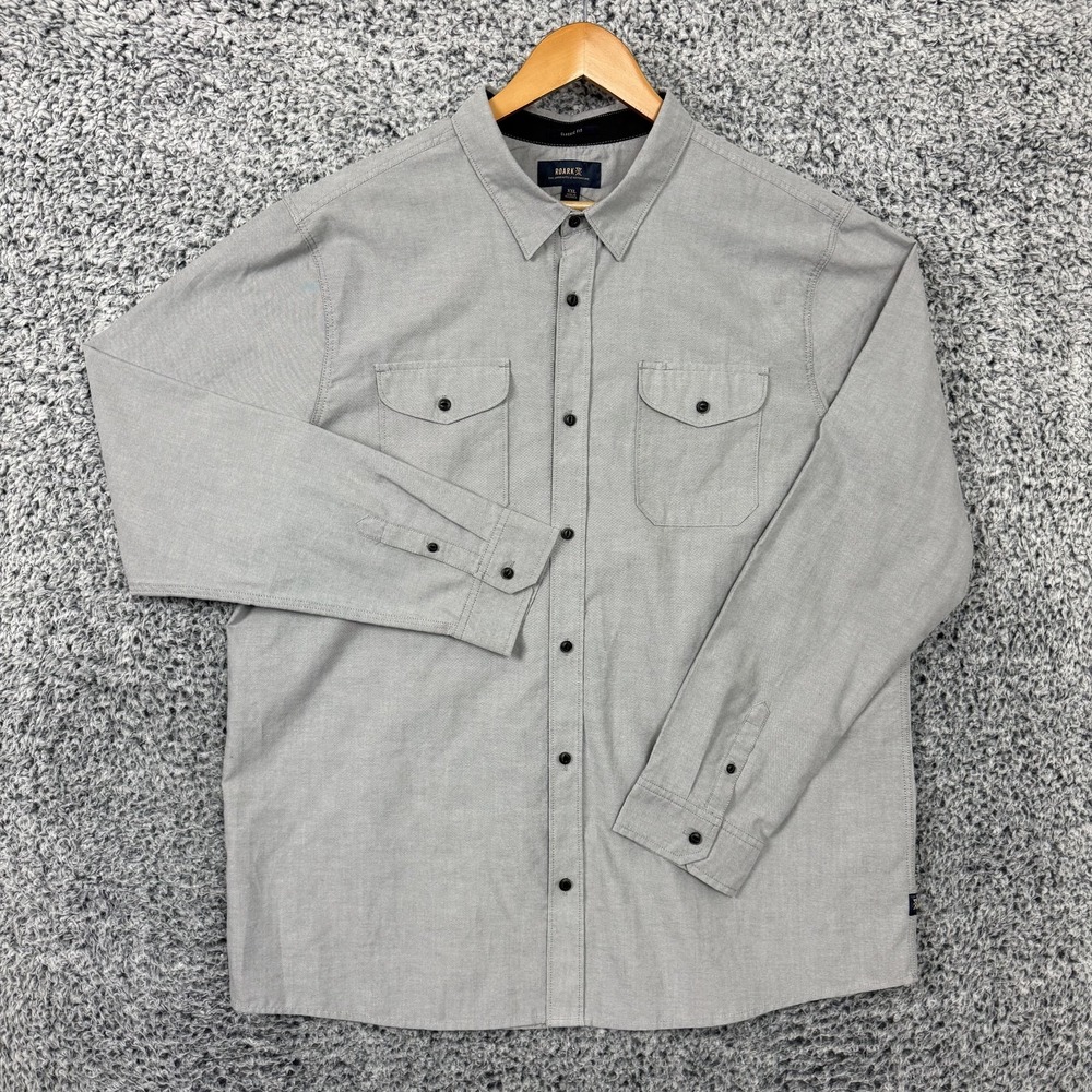 Roark Shirt Mens 2XL Gray Solid Button Up Classic Fit Organic Cotton Long Sleeve